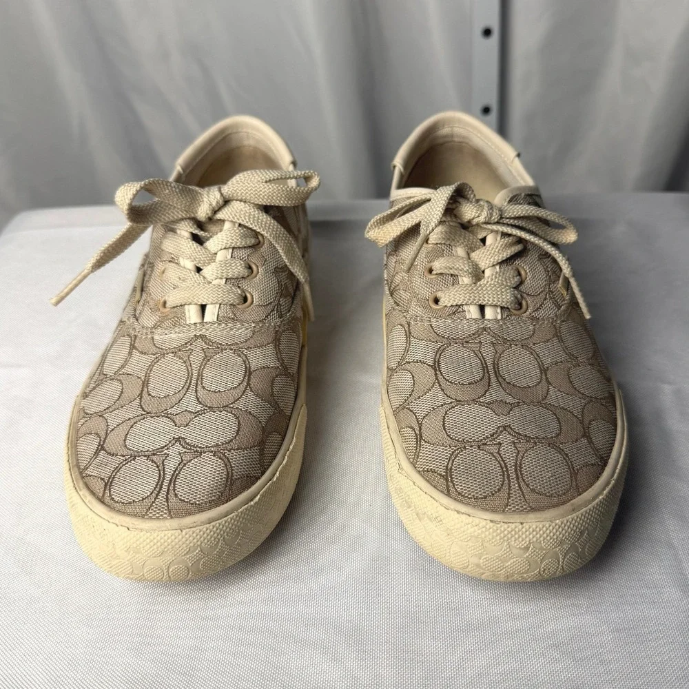Coach Citysole Skate Sneakers 8 B Tan Signature Jacquard Canvas Designer Shoes